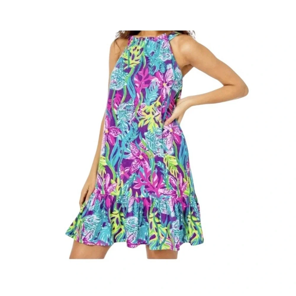 Lilly Pulitzer Saira Dress Halter Tie Neckline Vacation Resort Beach Vacation - Picture 4 of 9